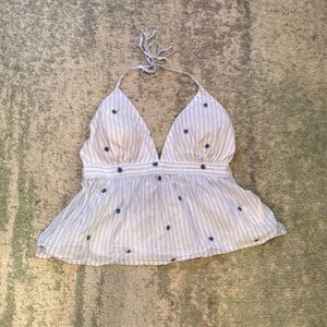 Hollister White and Blue tie top